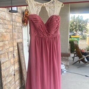 Bill Levkoff bridesmaid dress with lace detail.